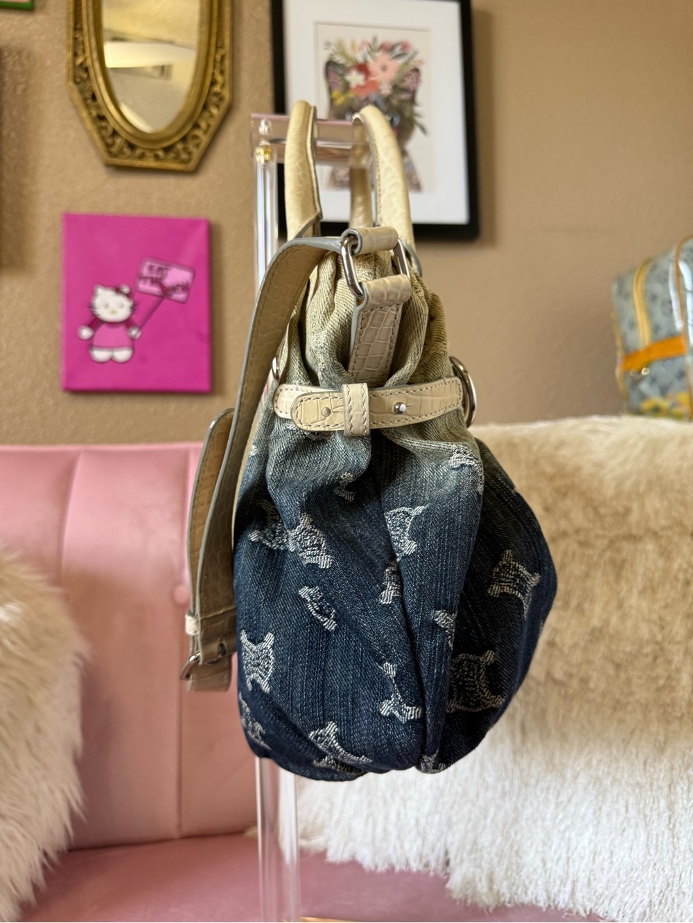 Authentic CELINE Macadam Ombre DENIM Bag Croc-Embossed Leather wSilver Hardware - Picture 6 of 16